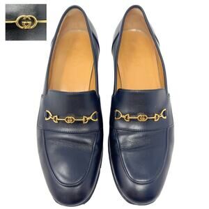 Gucci Jakarta Loafers Interlocking GG‎ Logo Gold Horsebit Black Calfskin Leather